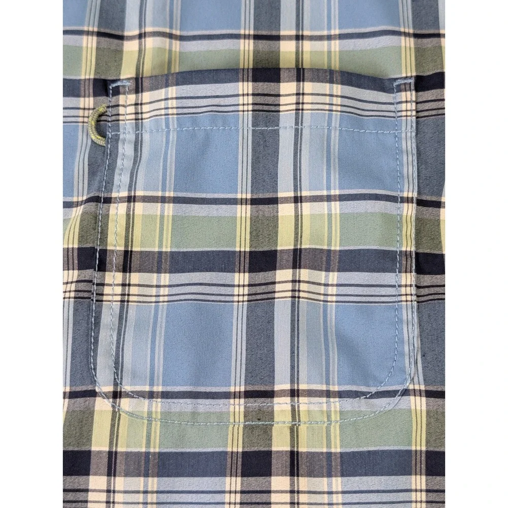 Pacific Outfitters Mens XL Active Stretch Blue Plaid Hiking Shirt Long Sleeve